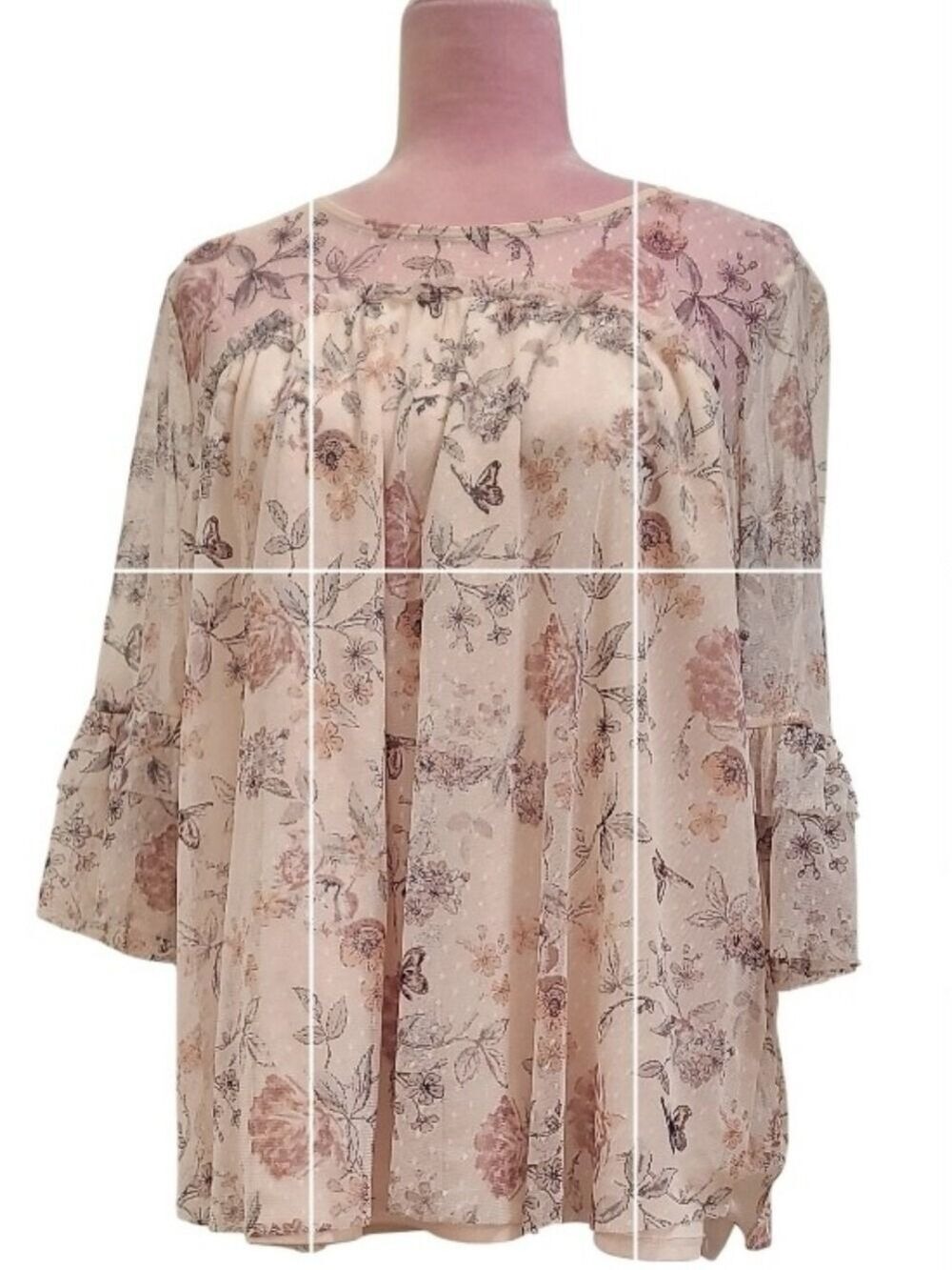No Boundaries Pink Floral Lace-Yoke Peasant Tunic